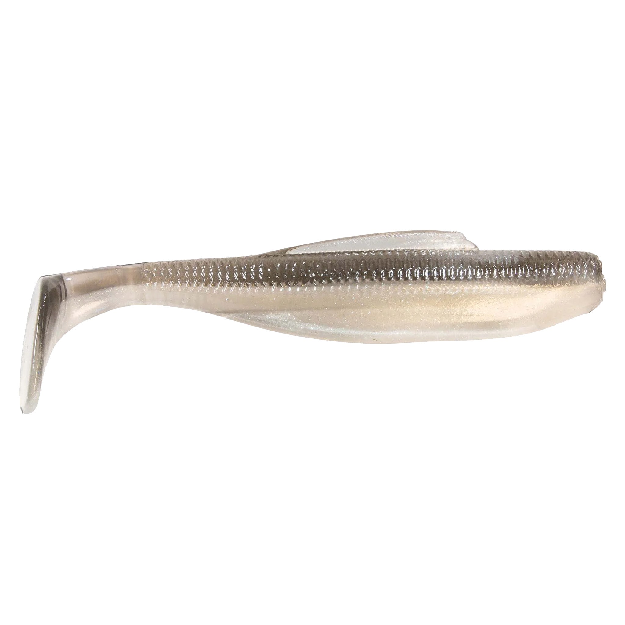 Z-Man DieZel MinnowZ soft fishing lure in natural smelt color featuring a ribbed body and paddle tail designed for lifelike movement to attract fish.