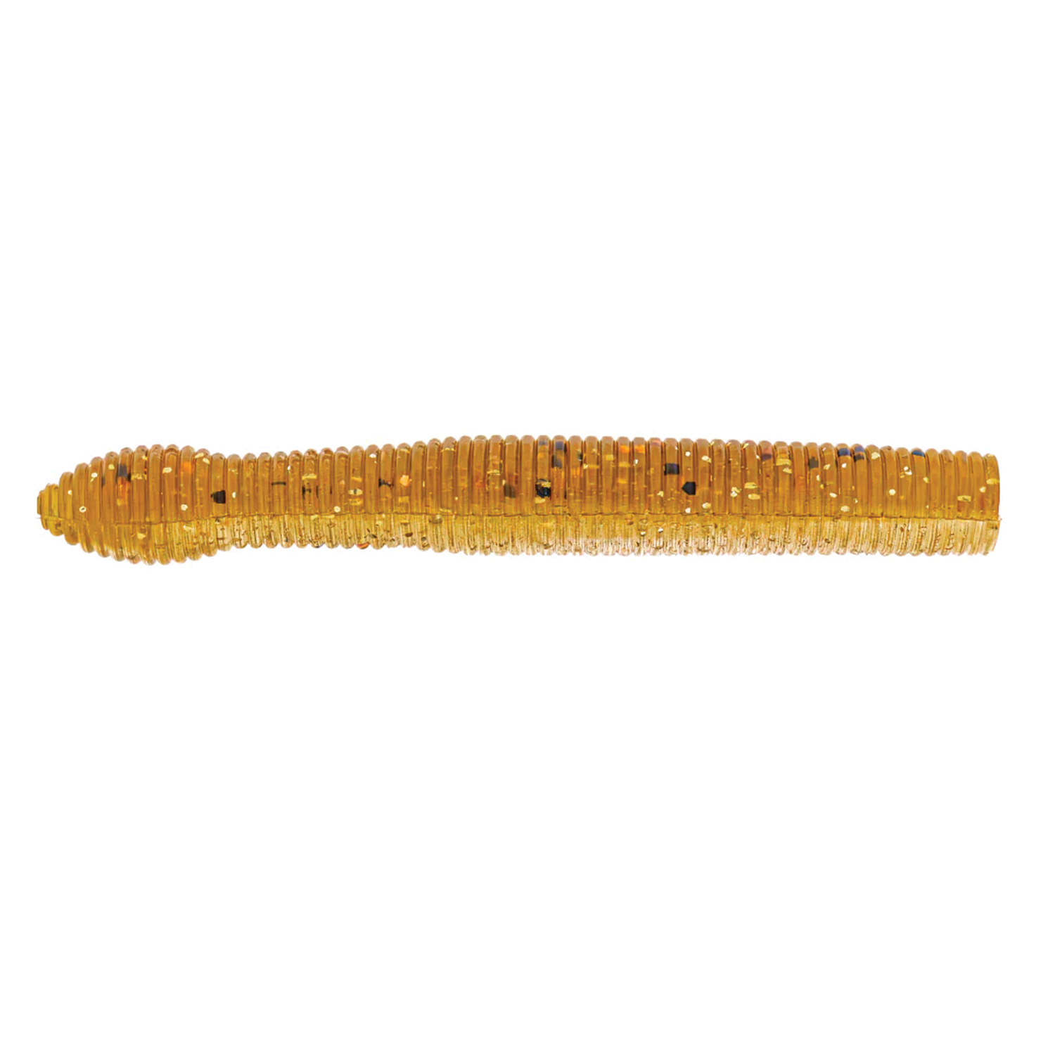 X-Zone Ned Zone soft fishing lure in translucent amber color with embedded black and gold flecks, designed for effective musky and freshwater fishing tackle.