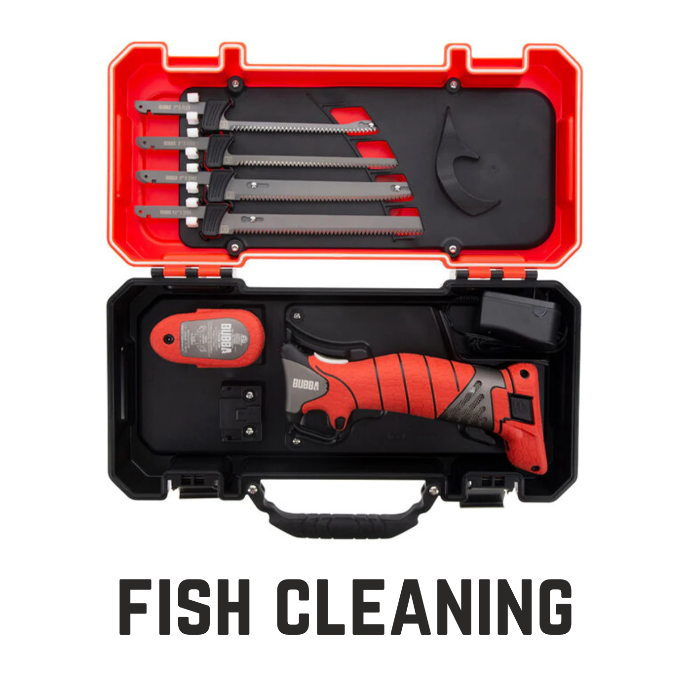 bubba power cleaning knife kit with text overlay fish cleaning