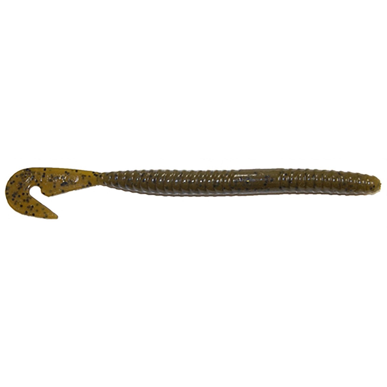 Gambler Lures Burner Worm soft plastic fishing lure in green pumpkin color with a ribbed body and curled tail designed for freshwater fishing tackle.