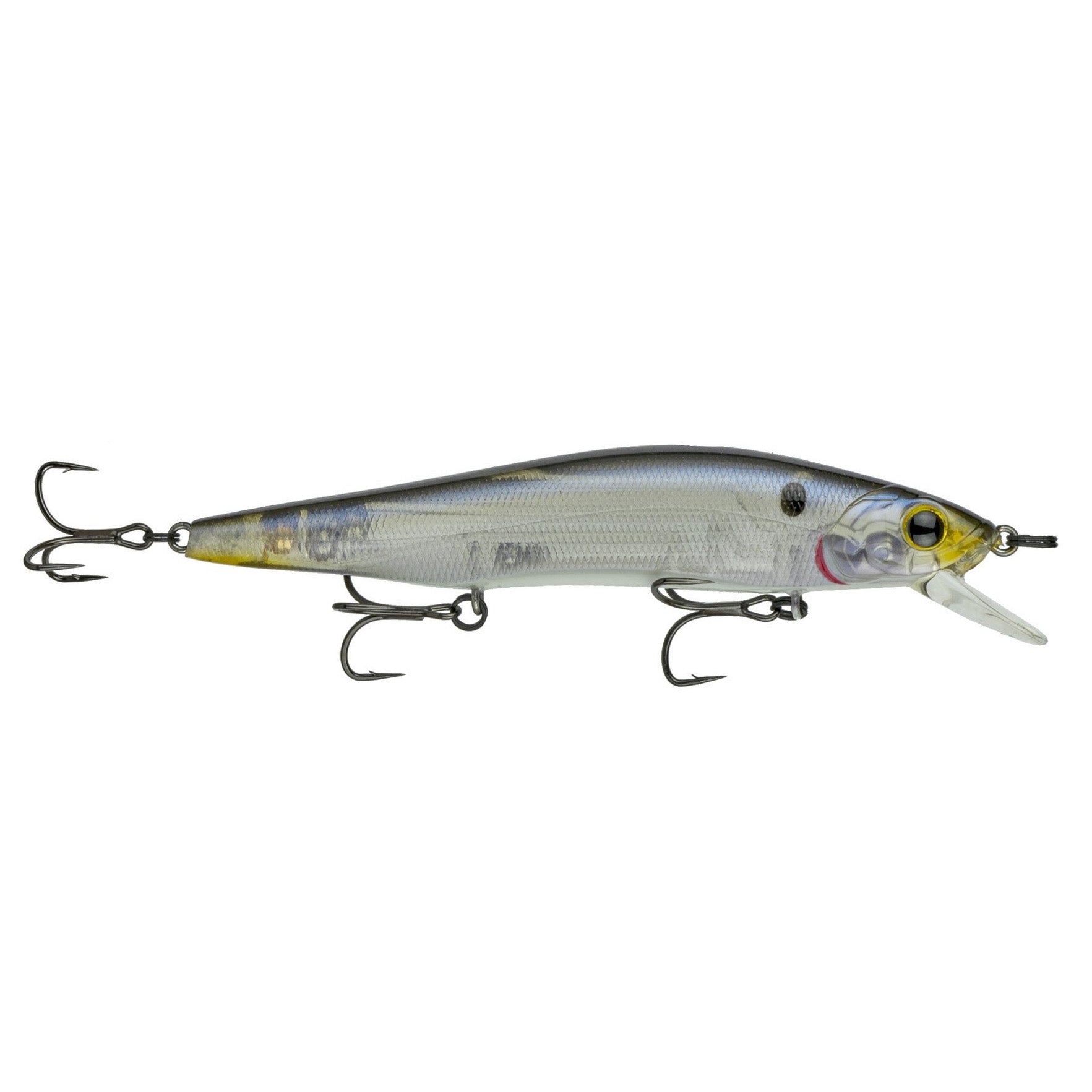 6th Sense Provoke 106X Jerkbait fishing lure with a translucent, fish-like body, detailed eyes, and three sharp treble hooks designed for effective fishing tackle use.