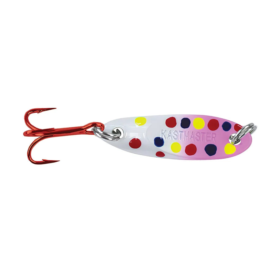 Acme Kastmaster DR Tungsten multicolored spoon fishing lure with red treble hook for ice fishing tackle