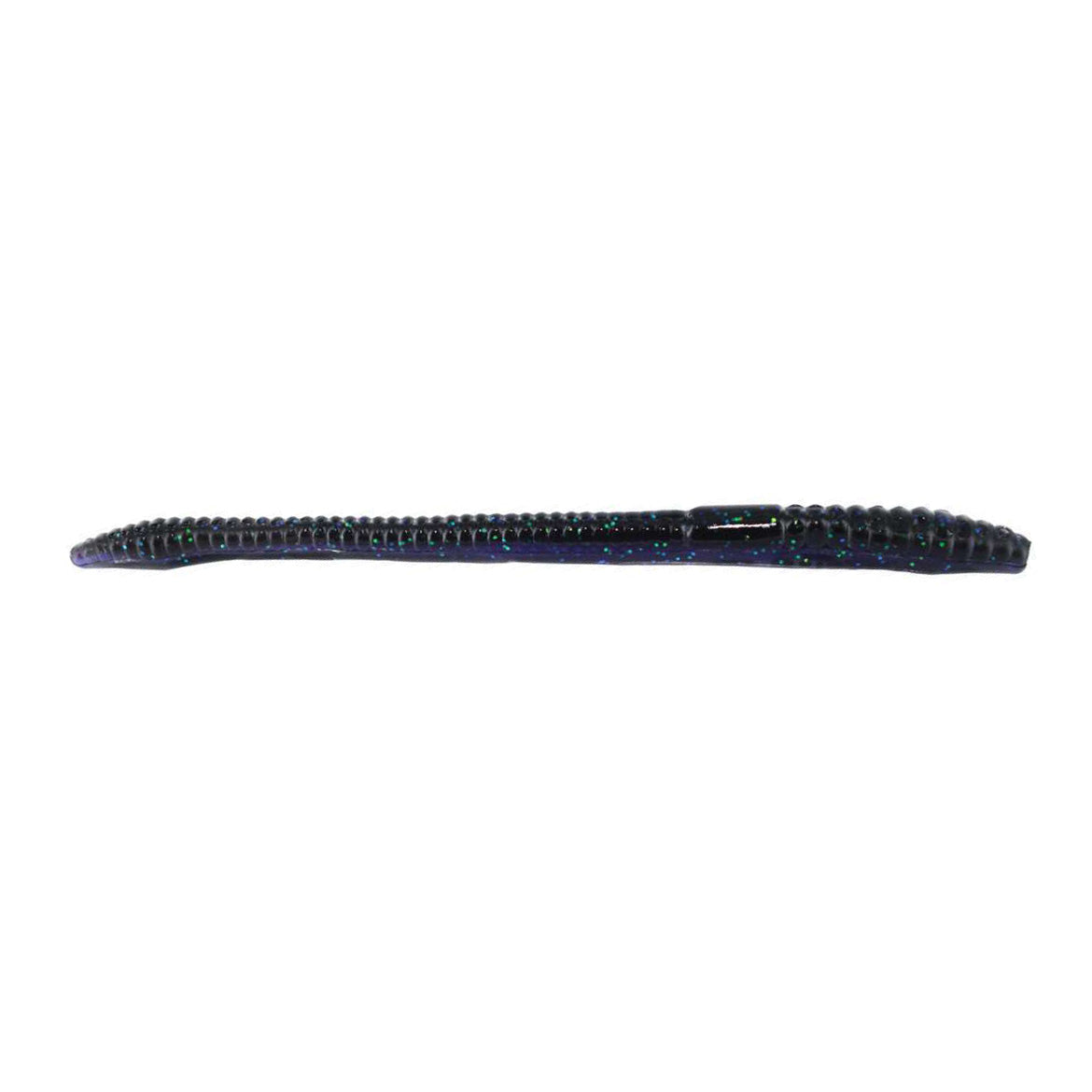 Zoom Finesse Worm fishing lure in dark color with subtle blue and green specks, designed for precision fishing tackle applications.