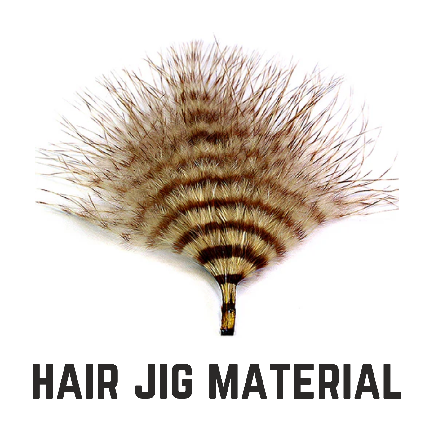 barred tan and brown single strung marabou with text overlay hair jig material
