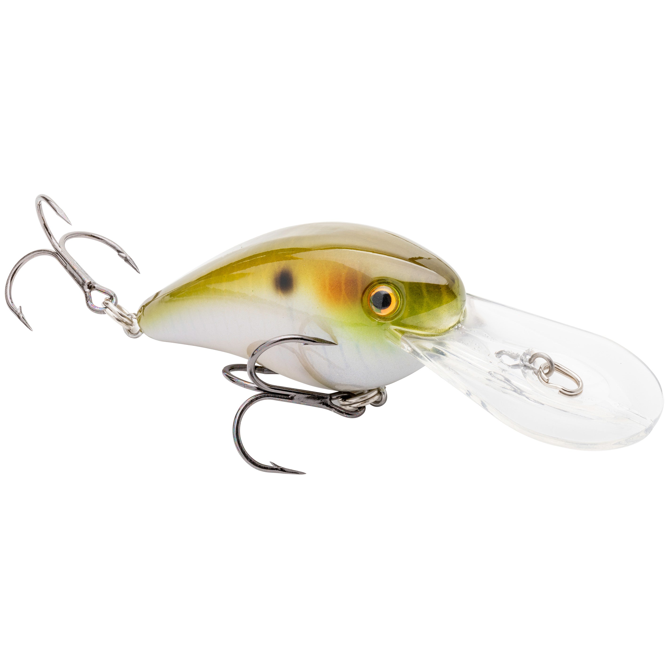 Strike King Gravel Dawg 10 Crankbait fishing lure with realistic yellow and green finish, detailed eye, and two sharp treble hooks designed for effective fishing tackle use.