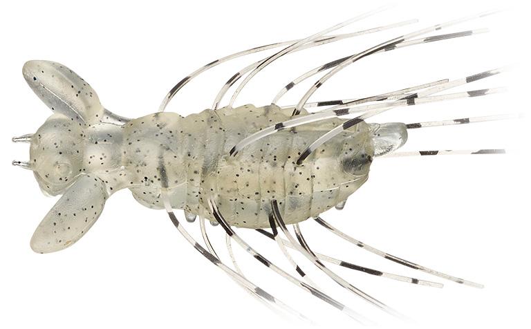 Evergreen Flutter Gizmo fishing lure designed to mimic a small aquatic creature with translucent body and detailed appendages for attracting musky and other game fish.