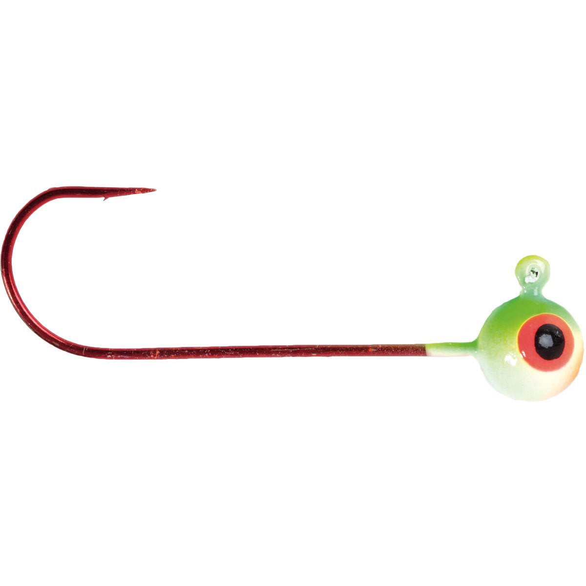 Mission Tackle Shiner Jig featuring a long shank red hook with a glow watermelon colored jig head designed for effective fishing tackle use.