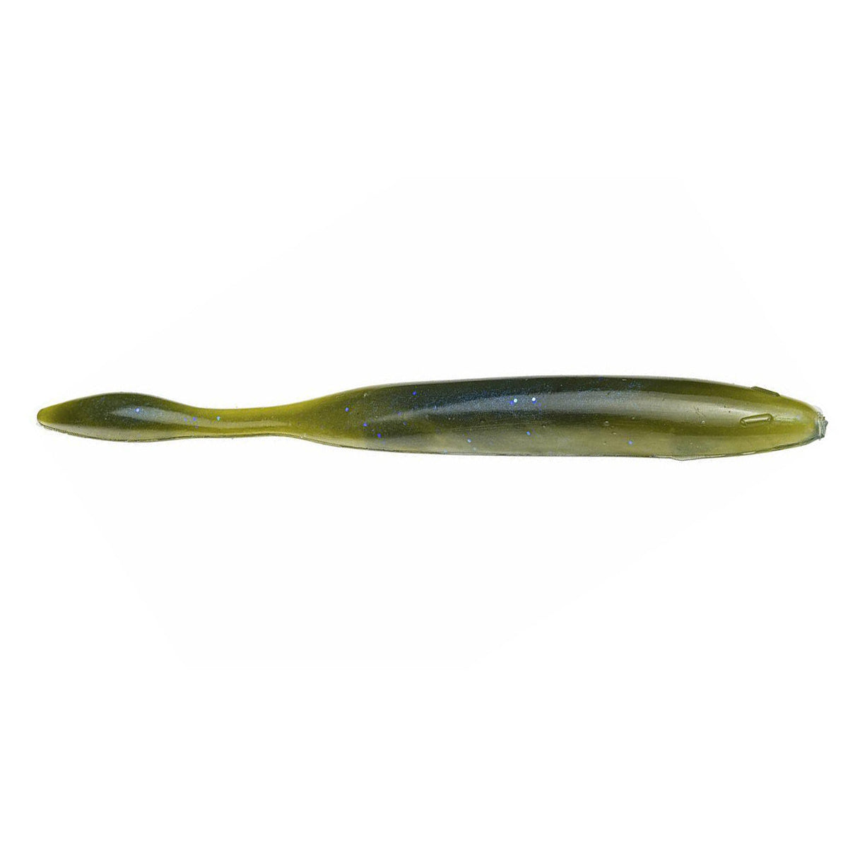 Strike King KVD Perfect Plastics Dream Shot fishing lure in green with blue flecks, designed for freshwater fishing tackle to attract musky and other game fish.