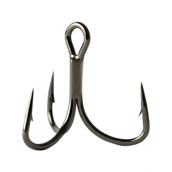 Mustad KVD Elite Triple Grip 2X Short Treble Hook featuring three sharp, barbed points and a sturdy, polished metal finish designed for reliable fishing tackle performance.