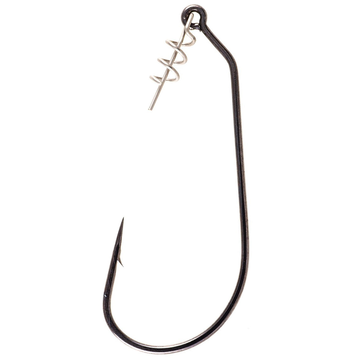 Owner Twistlock Light fishing hook with a sharp curved point and integrated wire twist lock designed for secure attachment of soft bait in fishing tackle.