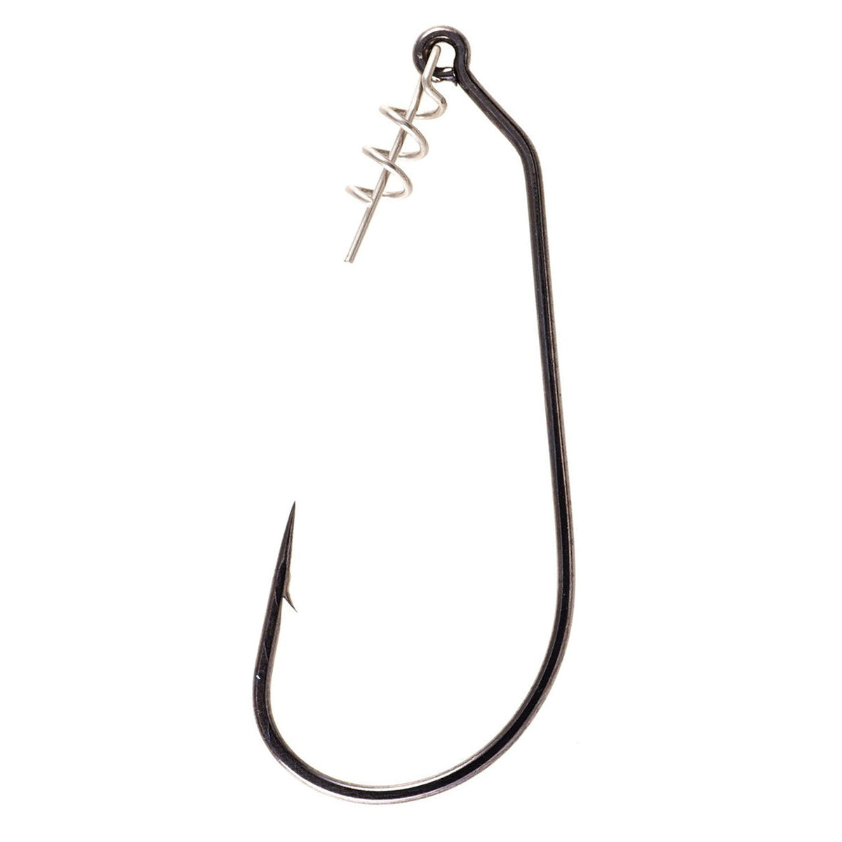 Owner Twistlock Open Gap fishing hook in black chrome finish with a wide gap and integrated twist lock for secure attachment to fishing tackle.