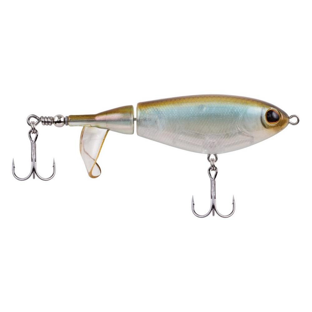 Berkley Choppo fishing lure with jointed body, realistic fish pattern in blue and silver tones, and two sharp treble hooks, designed for effective fishing tackle use.