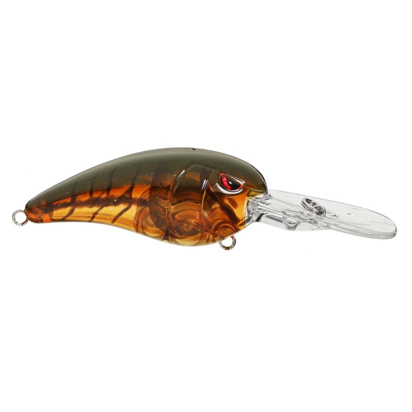 SPRO RkCrawler 55 Crankbait fishing lure with a translucent brown body, red eye detail, and a clear extended lip designed for deep diving in fishing tackle collections.