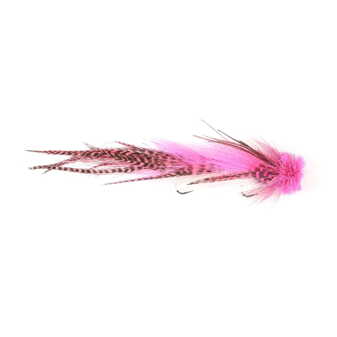 Double Buford Urban Fly Co. fishing lure featuring vibrant pink and brown feathers designed for fly fishing and fishing tackle enthusiasts.