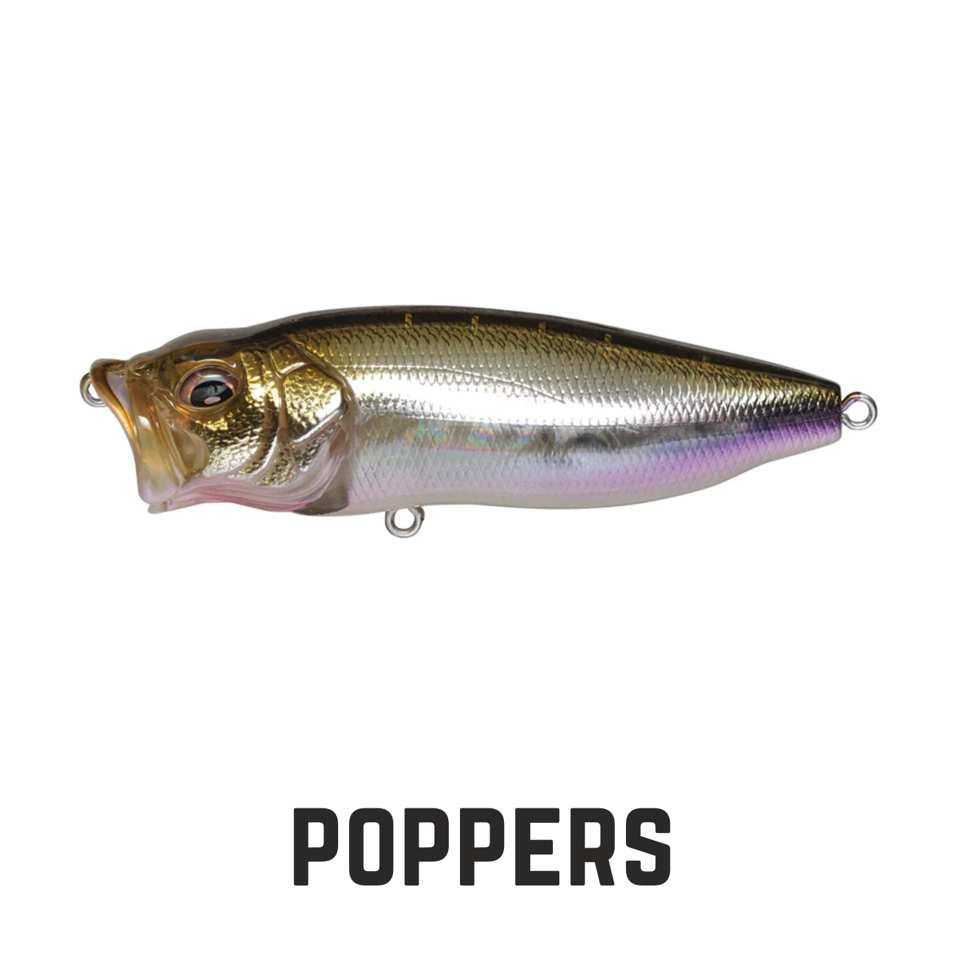 copper shiny pink megabass popper with text overlay popper