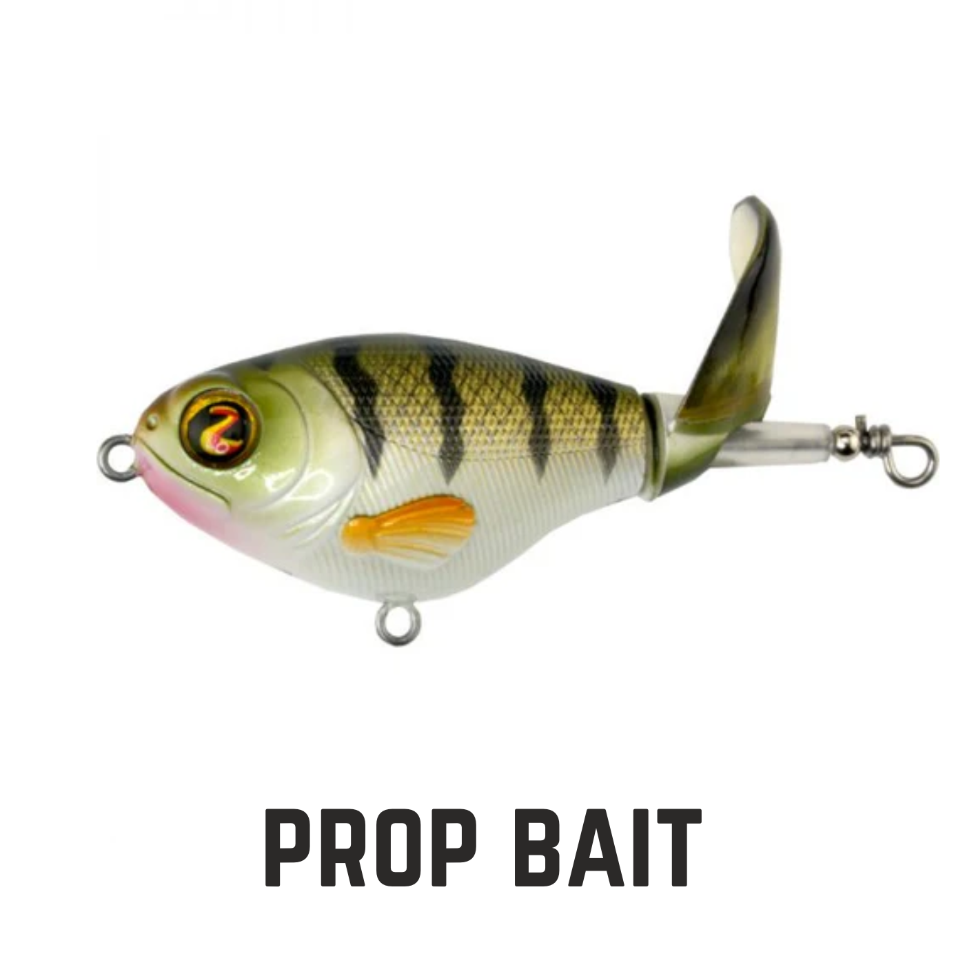 perch colored floating lure with prop on back with texy overlay prop bait