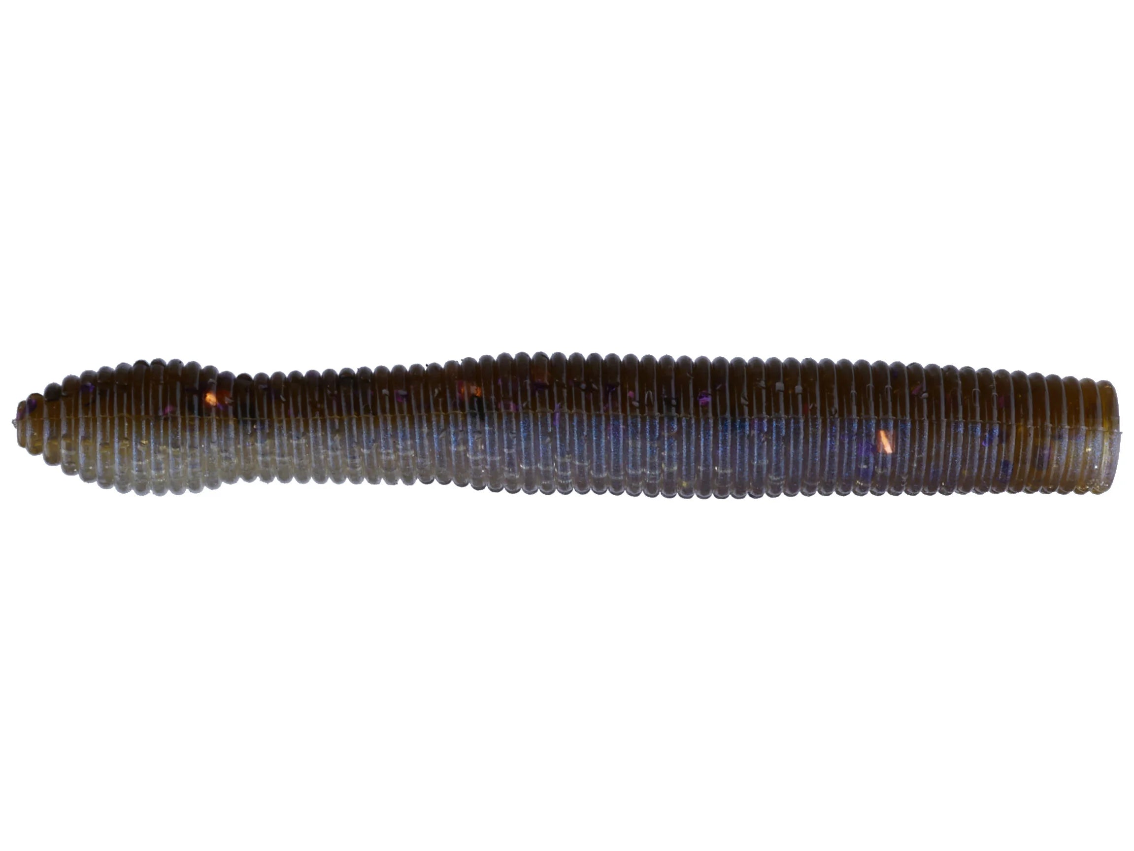X-Zone Ned Zone soft plastic fishing lure in dark ribbed body with subtle orange flecks, designed for fresh water fishing tackle.