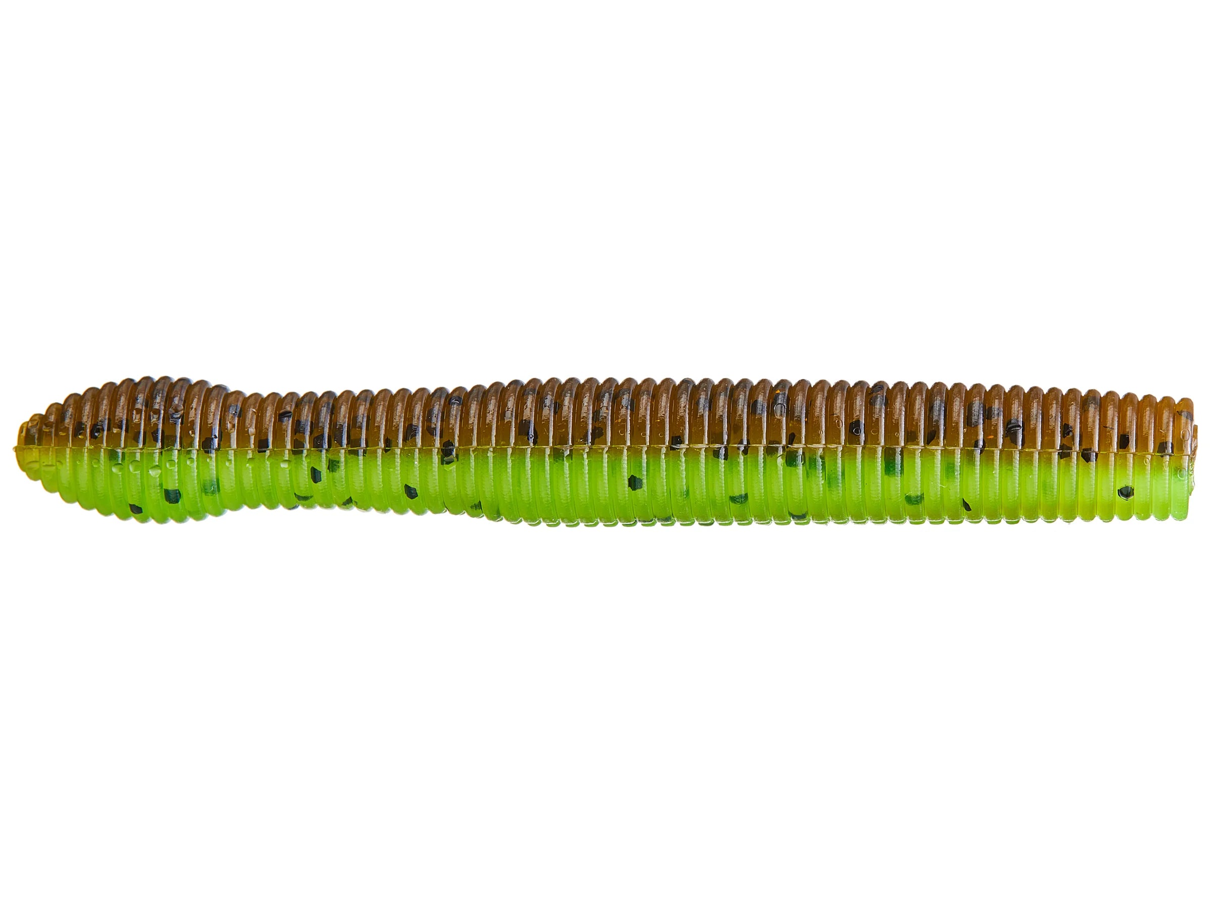 X-Zone Ned Zone fishing lure in green and brown with segmented soft plastic body designed to mimic natural bait for effective fishing tackle use.