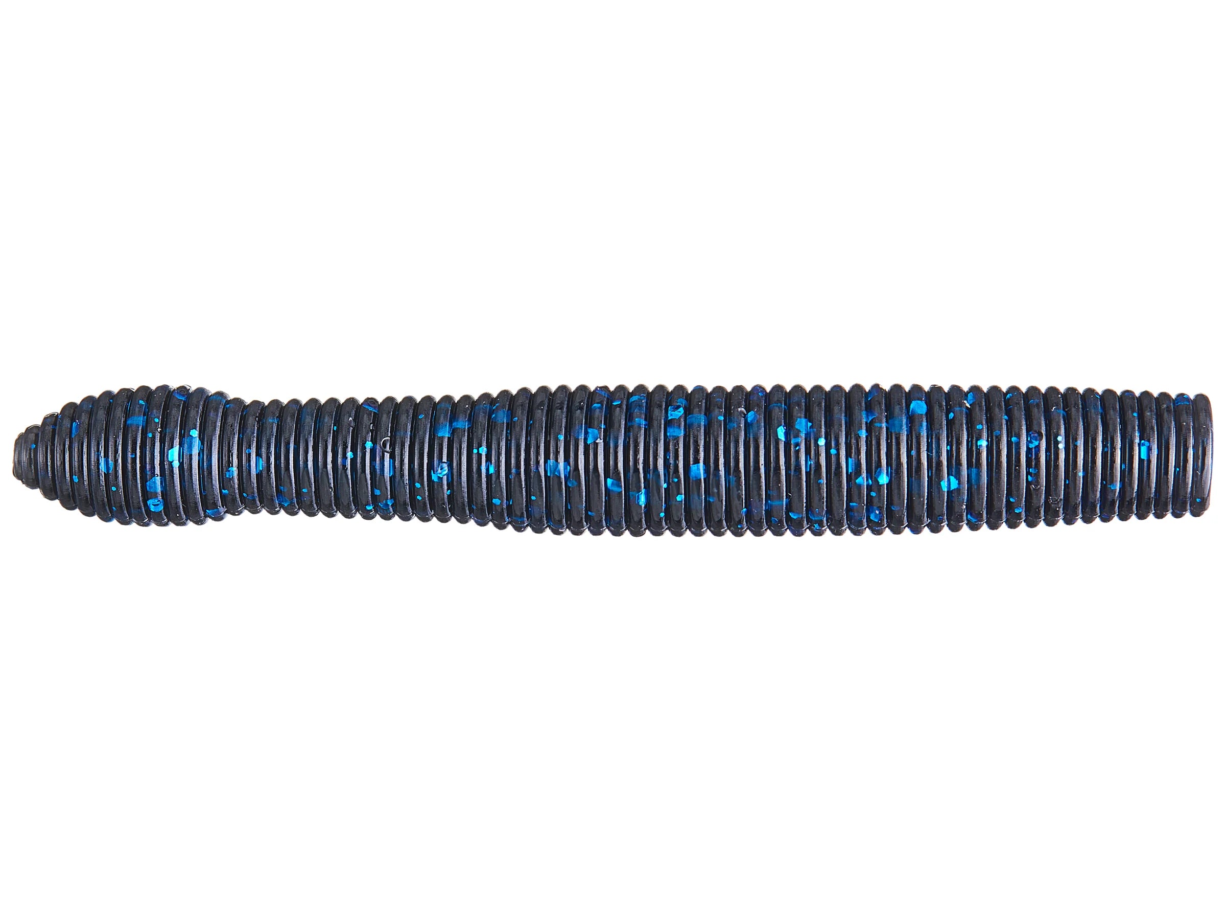 X-Zone Ned Zone fishing lure with ribbed, segmented body in dark color with blue speckles, designed for effective fishing tackle use.