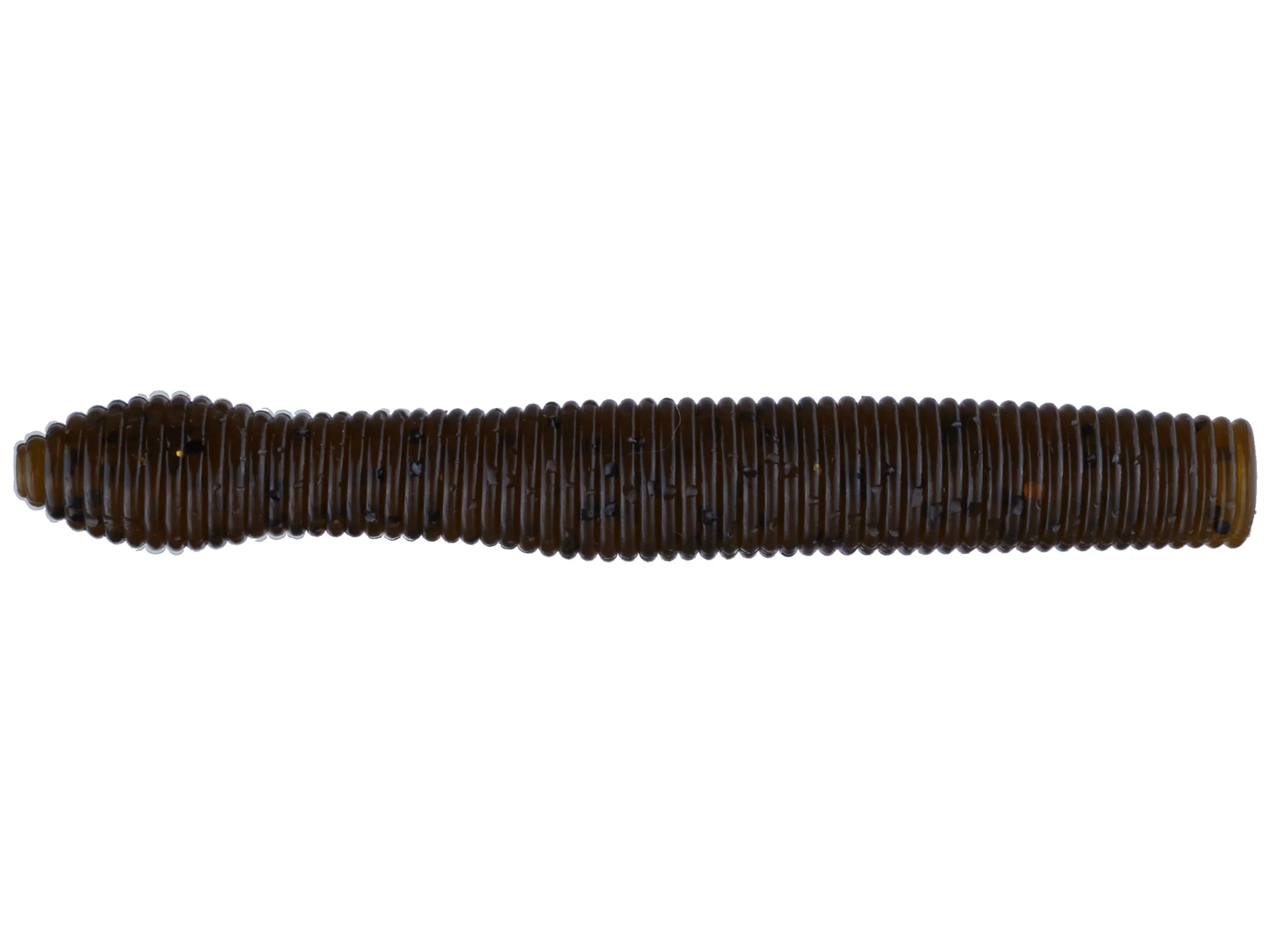 X-Zone Ned Zone soft plastic fishing lure in dark brown with ribbed texture, designed for freshwater fishing targeting musky and other game fish.