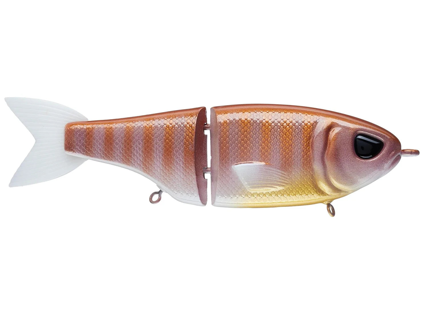 Throwback Swimbaits Minne Glide multi-jointed fishing lure with realistic fish pattern in shades of brown and gold, designed for enhanced movement in water.