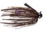 Greenfish Tackle Crawball Living Rubber Football Jig fishing lure in dark purple and black colors with a weighted head and flexible rubber skirt designed for musky fishing tackle.