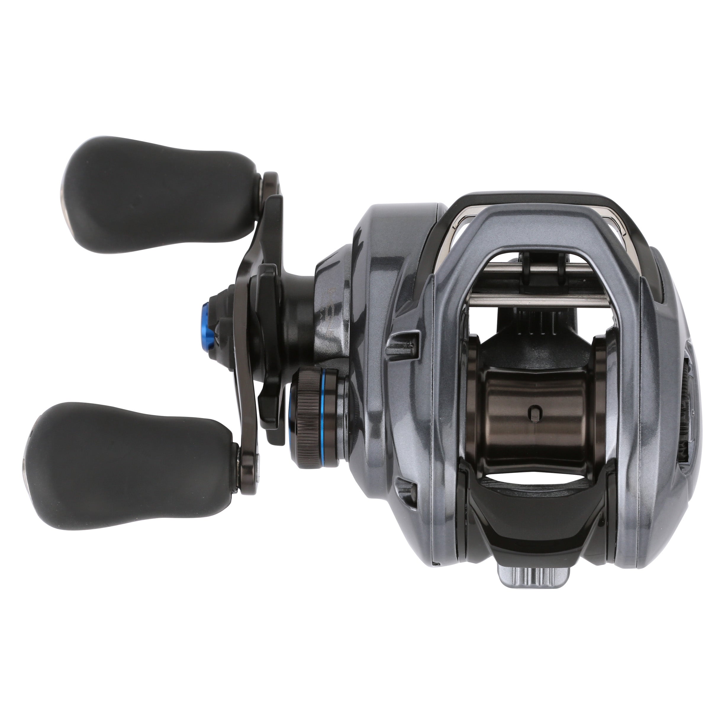 Shimano SLX 70 A Casting Reel in metallic gray with ergonomic black handles, designed for smooth casting and precision in fishing tackle and rods.