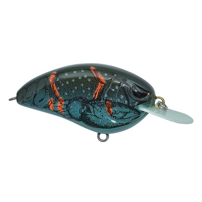 SPRO Little John 50 Crankbait fishing lure with a compact, curved body in dark blue-green with orange accents and a clear square bill for diving action.