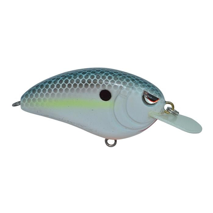 SPRO Little John 50 Crankbait fishing lure with a blue and silver scale pattern, round black eye spot, and clear square bill designed for effective movement in water.