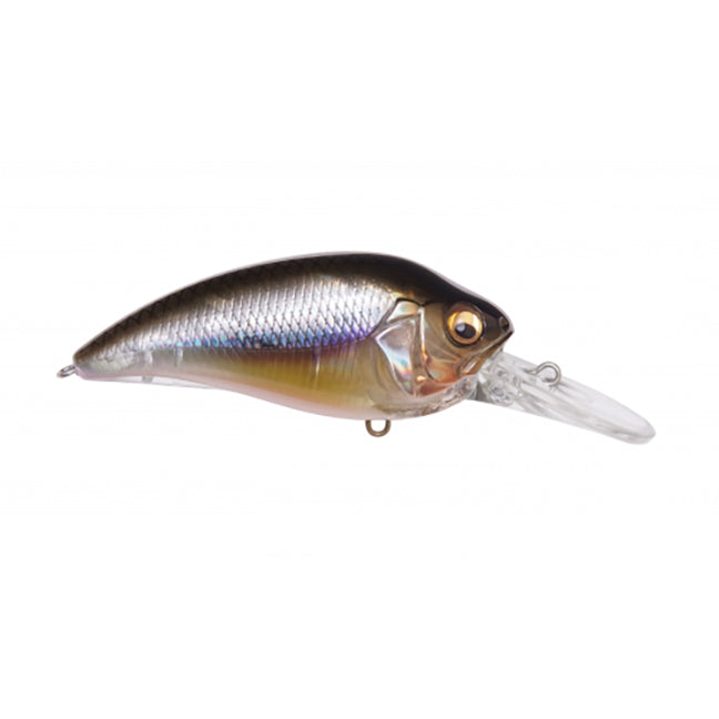Megabass Super-Z Z2 fishing lure with a shiny, lifelike fish design featuring metallic silver, blue, and gold tones and a clear plastic diving lip for realistic water movement.