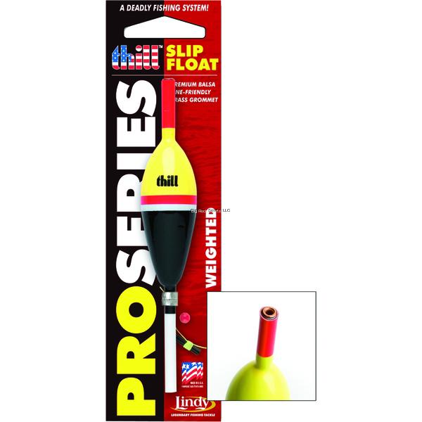 Thill Pro Series Weighted Float in bright yellow and black with red top, packaged on a red and black backing card, designed for fishing tackle use.