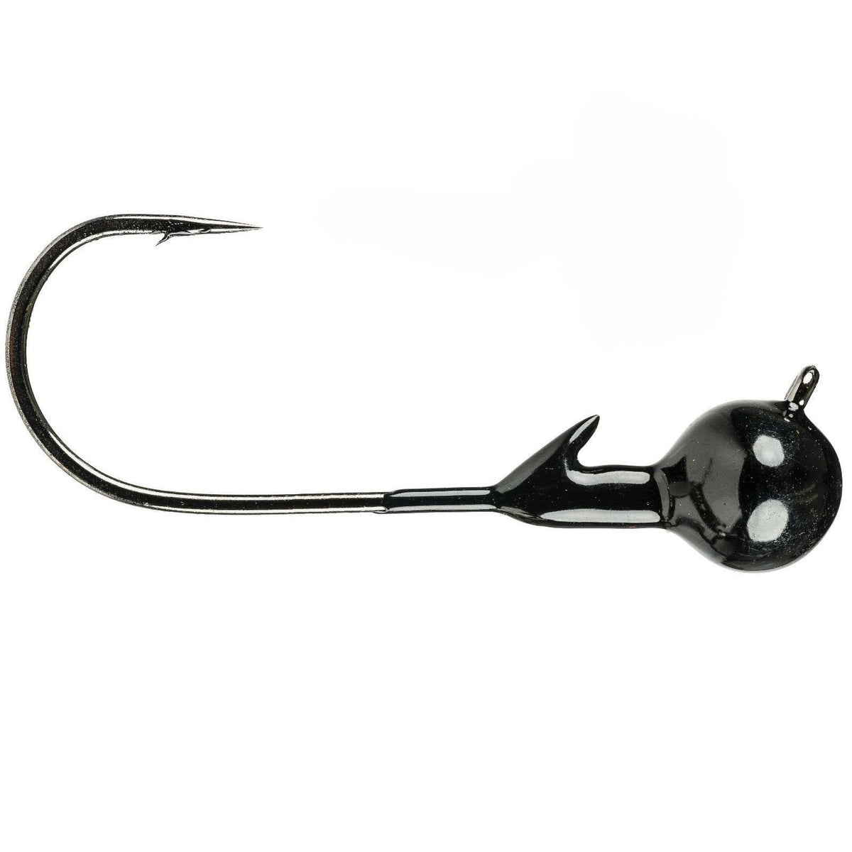 Strike King Tour Grade Football Shakey Head Jig featuring a black rounded weighted head with white eyes and a sharp single fishing hook designed for effective fishing tackle use.