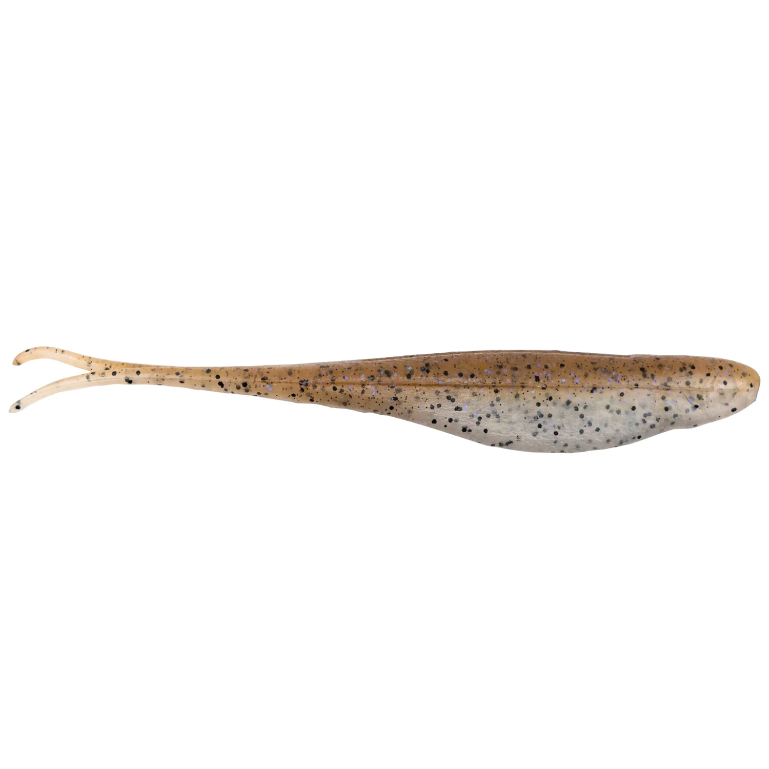 Z-Man Scented Jerk Shadz fishing lure in a natural brown and gray color with black speckles, designed to mimic baitfish for effective fishing tackle use.