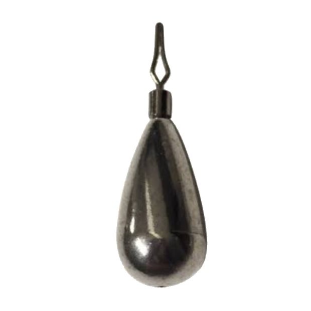 WOO! Tungsten Drop Shot Weight - Tear Drop shaped fishing tackle weight in metallic gray with attached swivel for easy rigging in fishing setups.