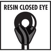 Close-up illustration of a VMC Flippin Hook with a resin closed eye, designed for secure attachment in fishing tackle setups.