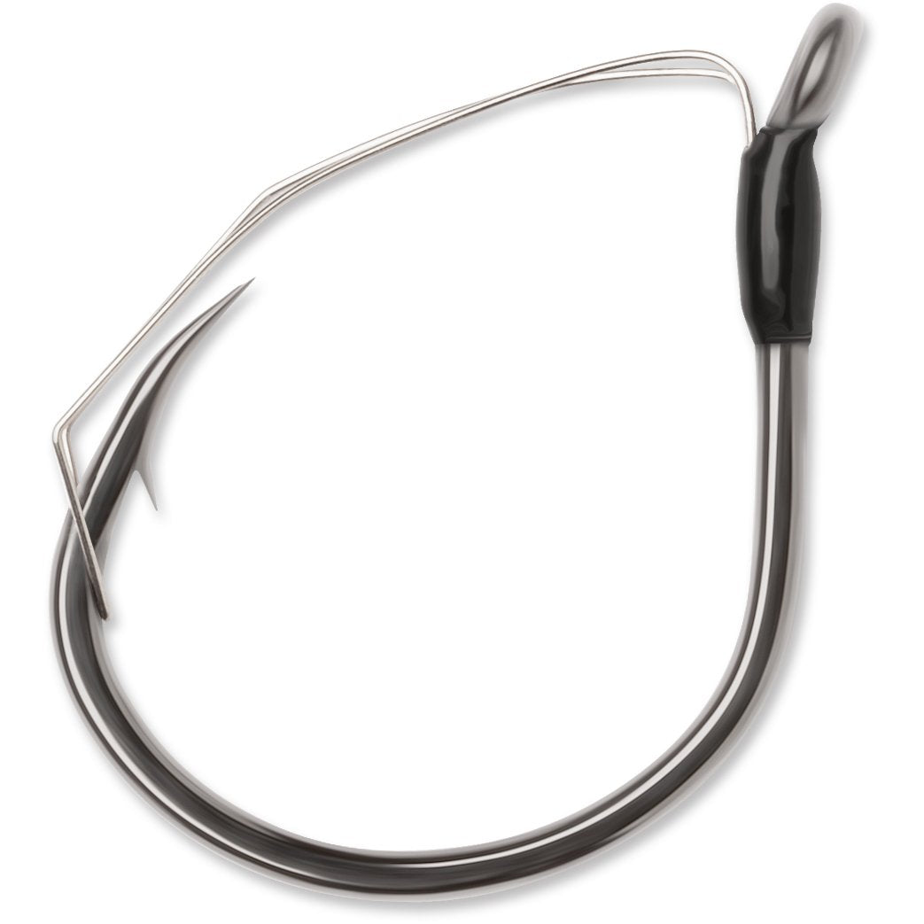 VMC Weedless Wacky Hook featuring a sharp curved hook with a wire weed guard designed to prevent snags, ideal for fishing tackle and lure setups.