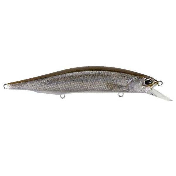 Duo Realis 110SP Jerkbait fishing lure in natural silver and brown tones with realistic fish scale texture and a clear diving lip for precise bait movement.