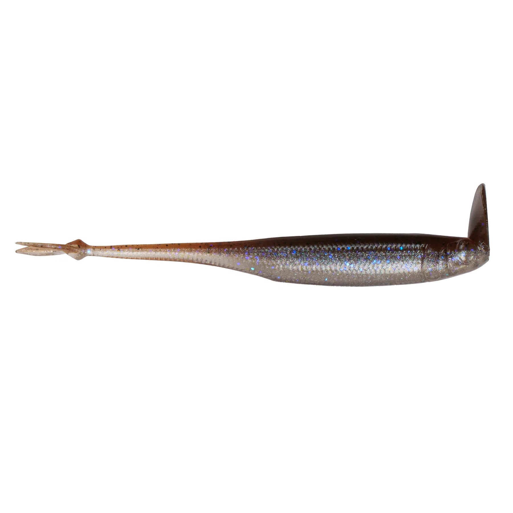 6th Sense Strobe Shaker 3.7 Minnow fishing lure in brown and silver with a paddle tail, designed to mimic a small baitfish for effective fishing tackle use.