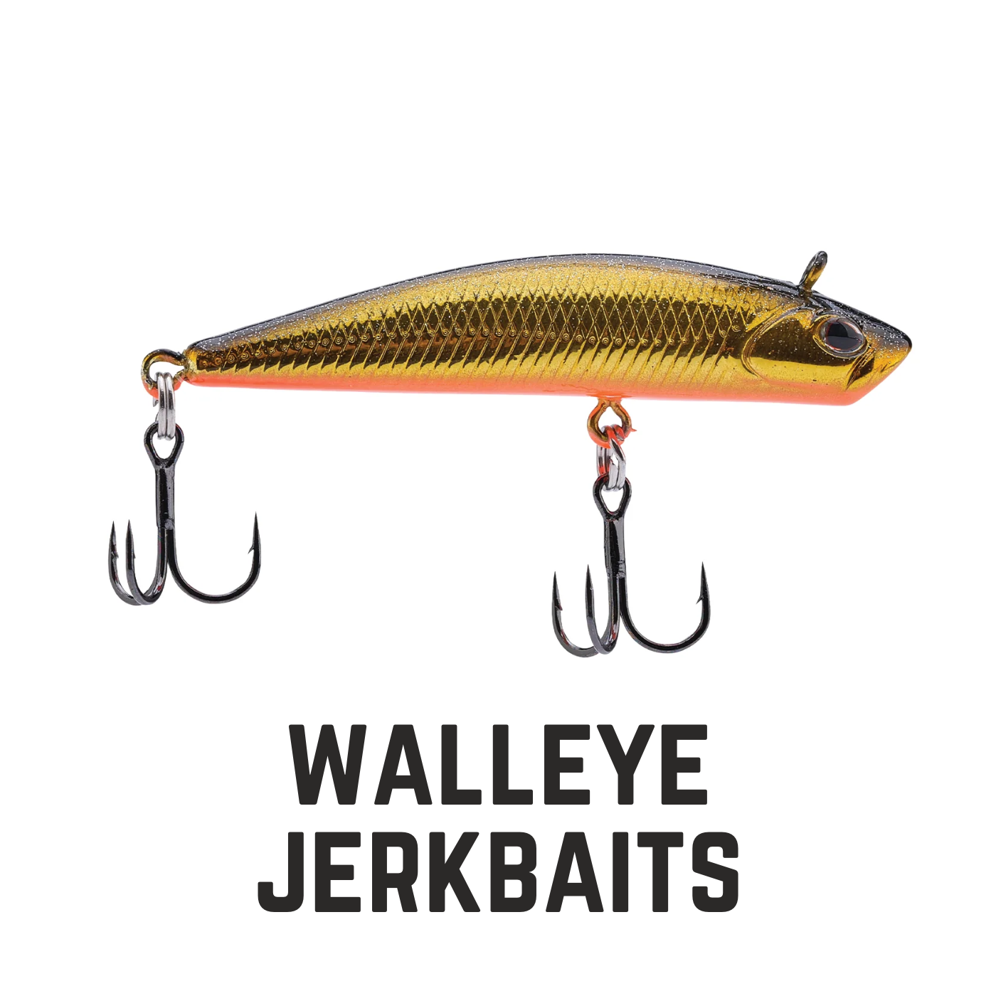 gold orange jerkbait with text overlay walleye jerkbait