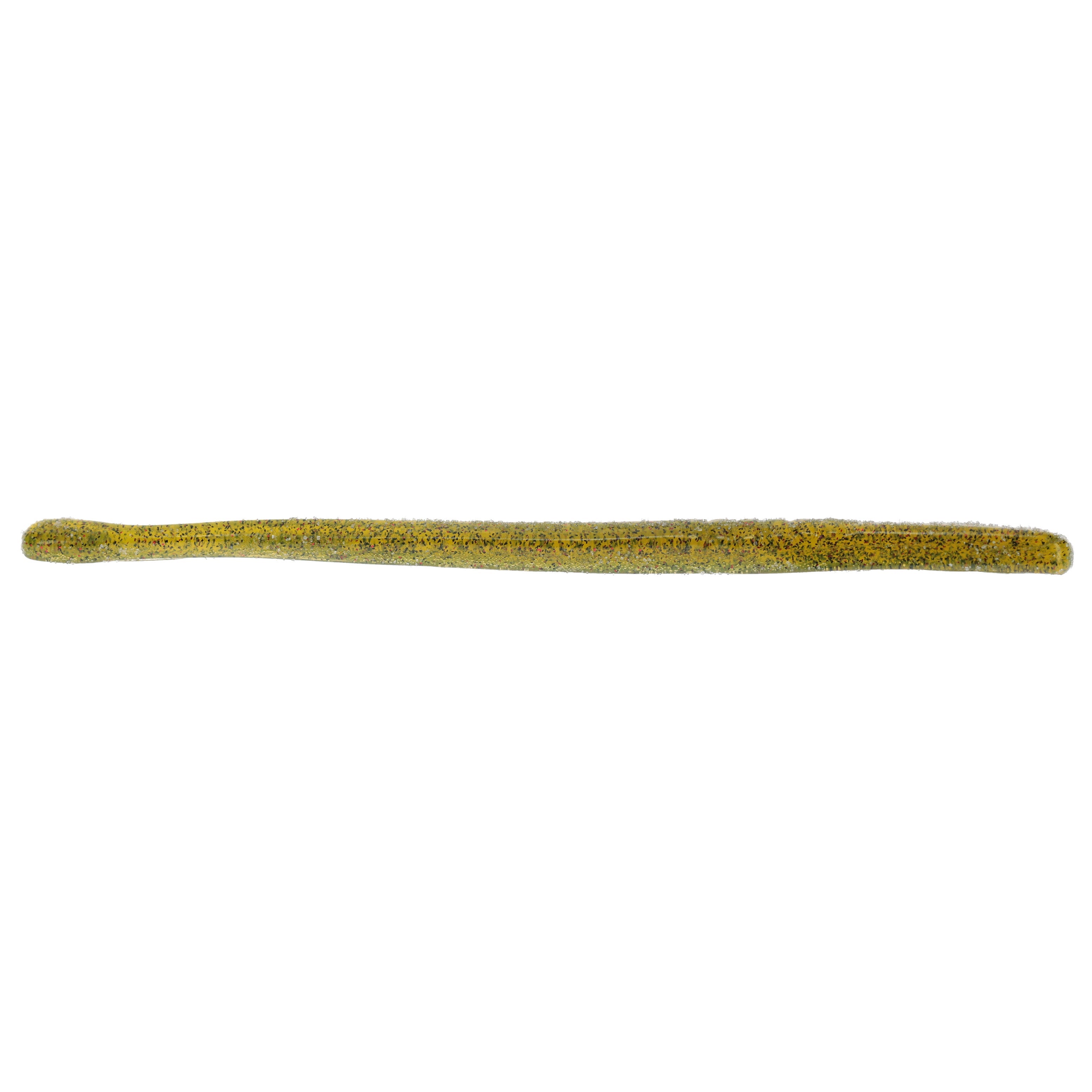 Strike King KVD Perfect Plastics Filler Worm 6" soft fishing lure in a greenish color with speckled texture, designed for use as fishing tackle in freshwater environments.