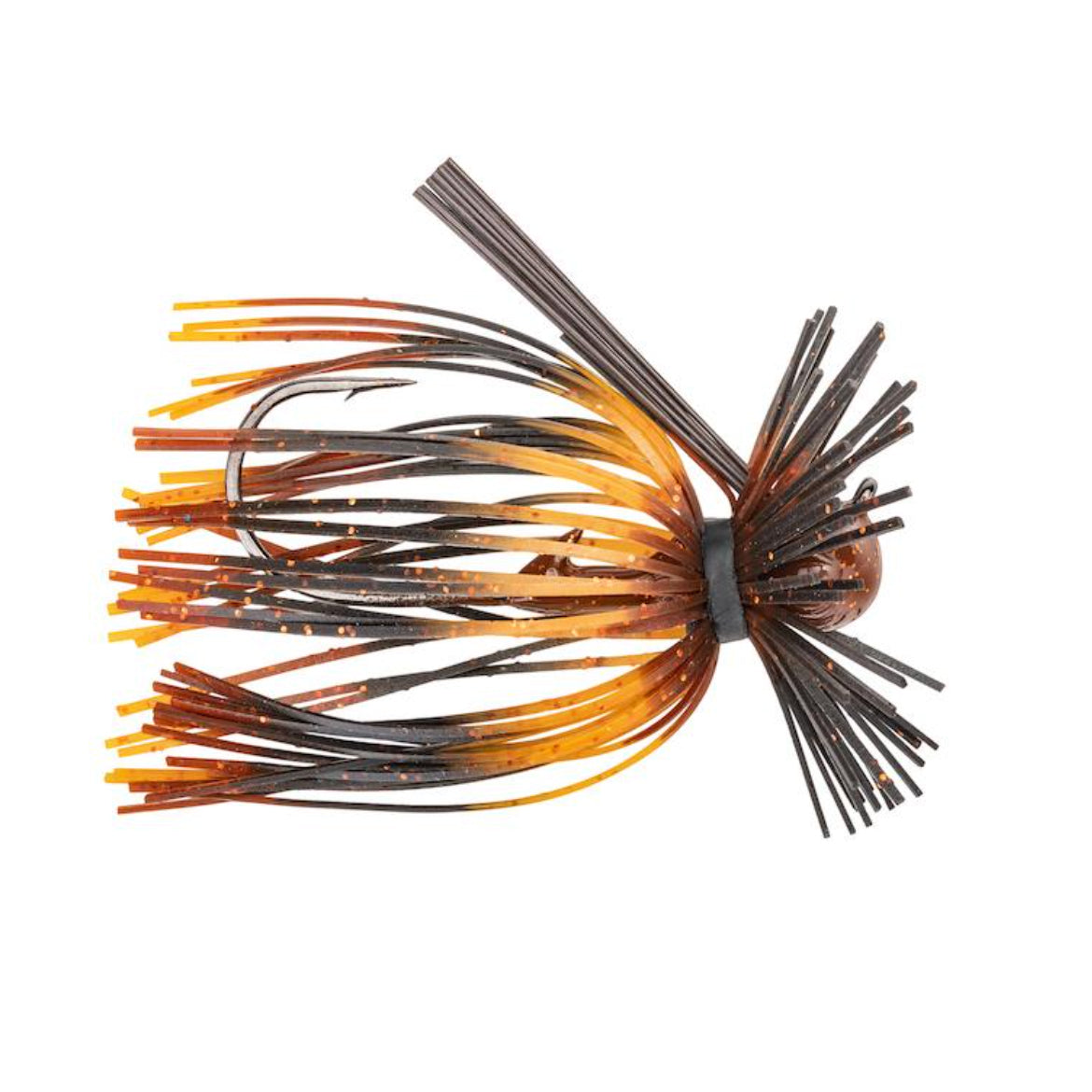 Strike King Tour Grade Finesse Football Jig fishing lure with detailed rubber skirt in brown and orange tones, designed for precision fishing tackle and lure presentation.