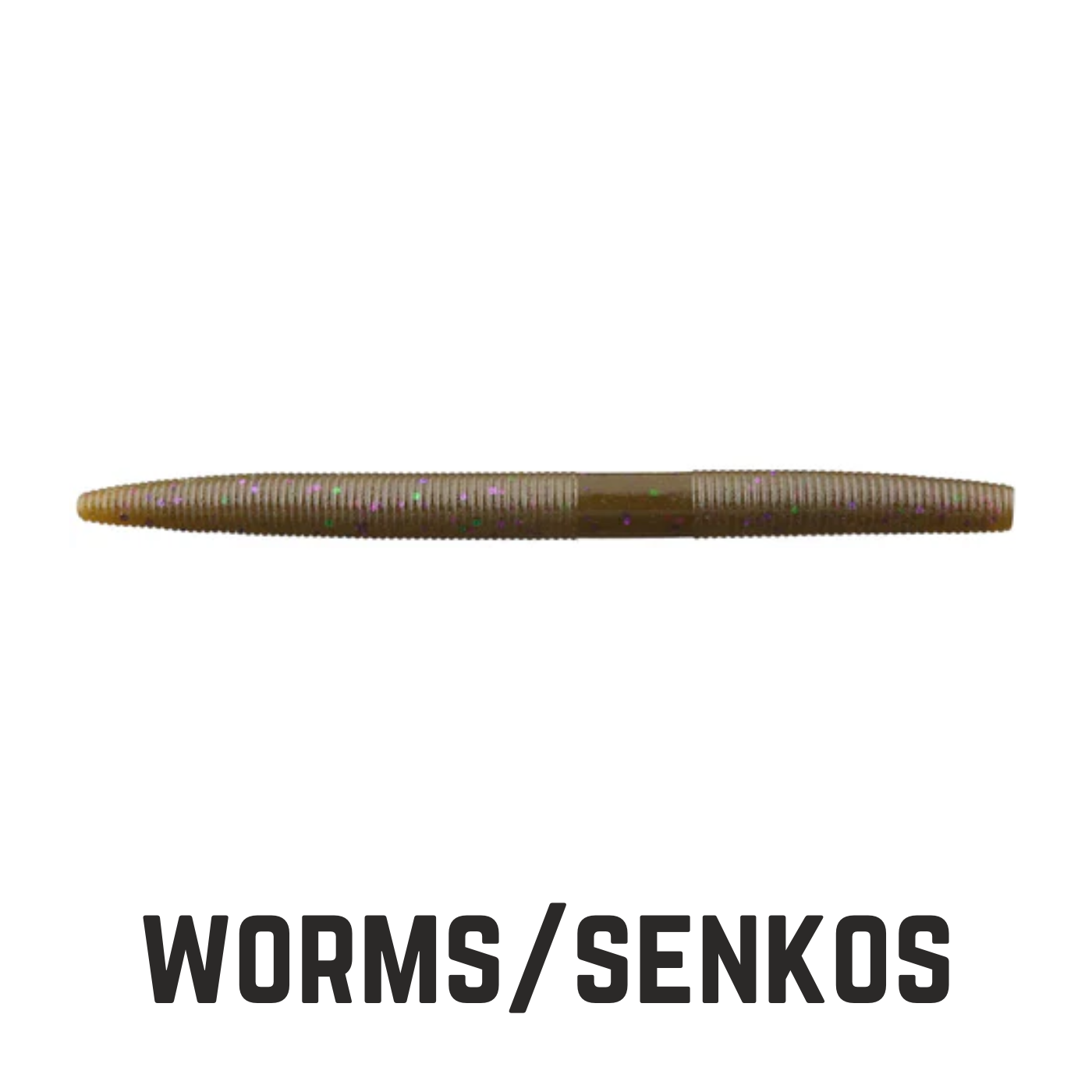 green soft plastic work with text overlay worms/sencos