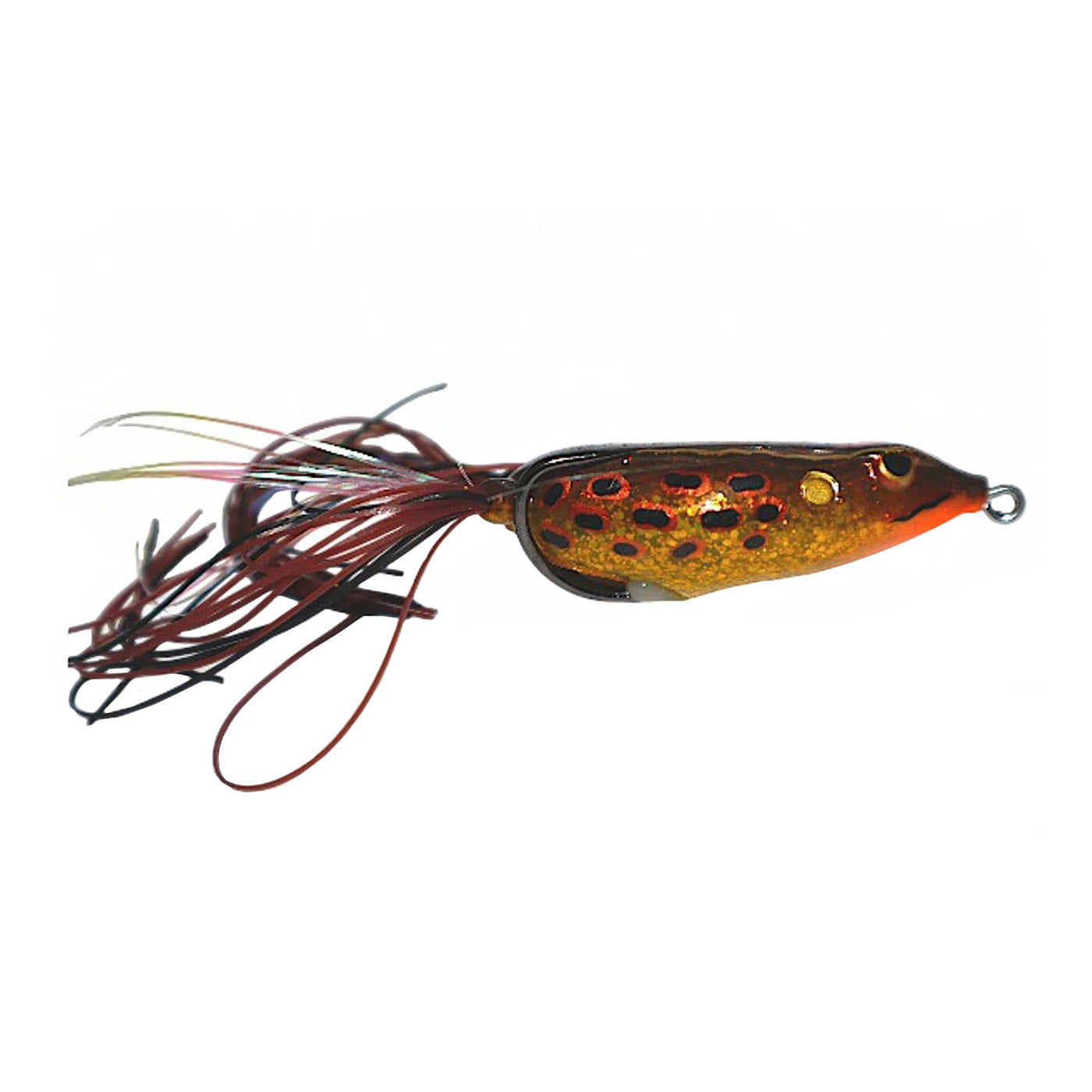 Gambler Lures Walking Frog fishing lure with a lifelike brown and orange body and flexible skirted tail designed to mimic a frog for effective fishing tackle use.