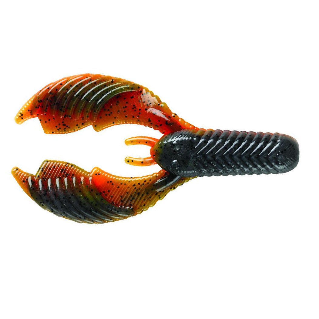 Yum Craw Chunk soft plastic fishing lure shaped like a two-tone crawfish with ribbed claws and segmented body designed for effective fishing tackle.
