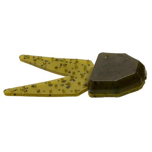 Zoom Small Salty Chunk Trailer fishing lure in green pumpkin color with soft, textured body and twin tail design for improved water movement and fish attraction.