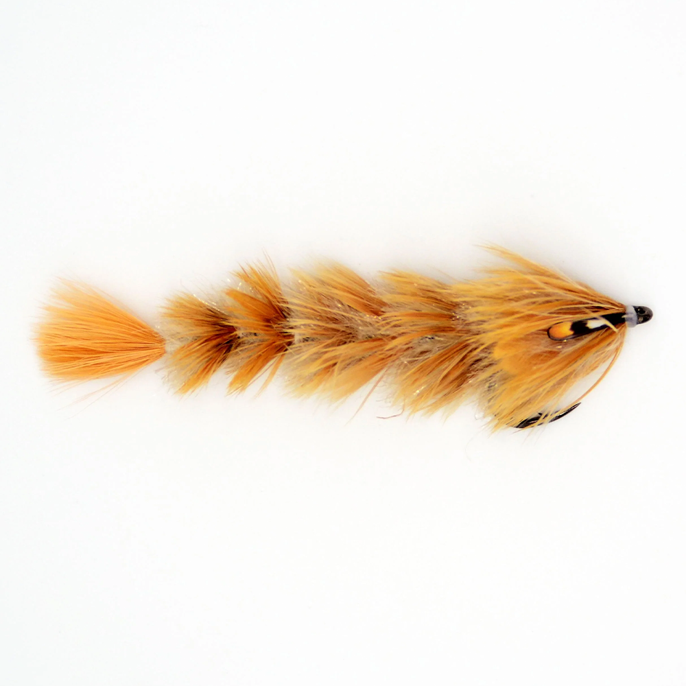 Chocklett's Feather Game Changer fishing lure featuring layered, fluffy orange and brown feathers designed for effective musky fishing tackle.